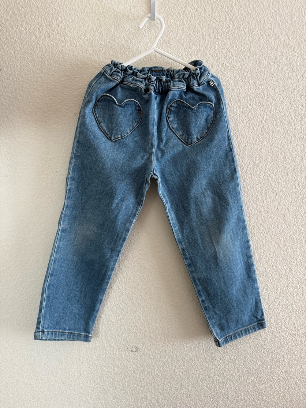 Bonton Girls' Denim Jeans with Heart Pockets - Blue